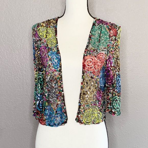 Dries Van Noten Tops - Dries Van Noten Women's Size 38 Medium Sequin Bolero Jacket Shrug Colorful